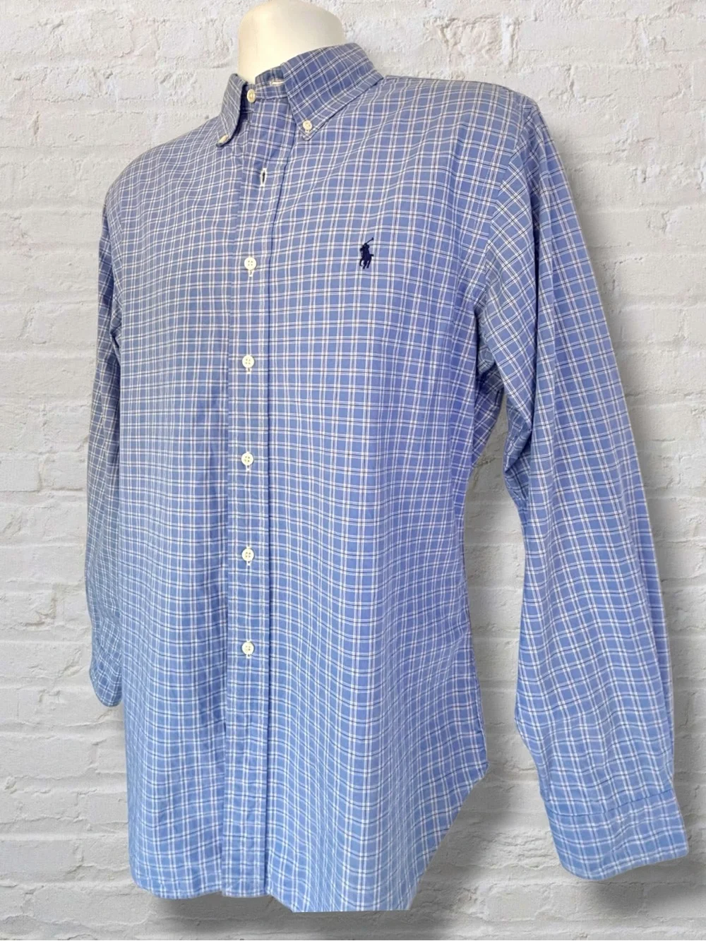 Polo Ralph Lauren 16.5 34/35 Classic Fit Blue Plaid Button Down Shirt Pony